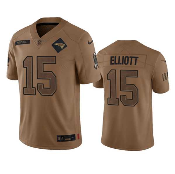 Mens New England Patriots #15 Ezekiel Elliott 2023 Brown Salute To Service Limited Football Stitched Jersey Dyin->new england patriots->NFL Jersey
